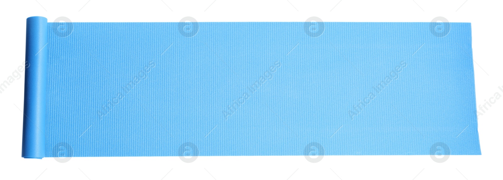 Image of Light blue camping mat isolated on white, top view. Banner design 