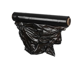 Roll of black stretch wrap isolated on white