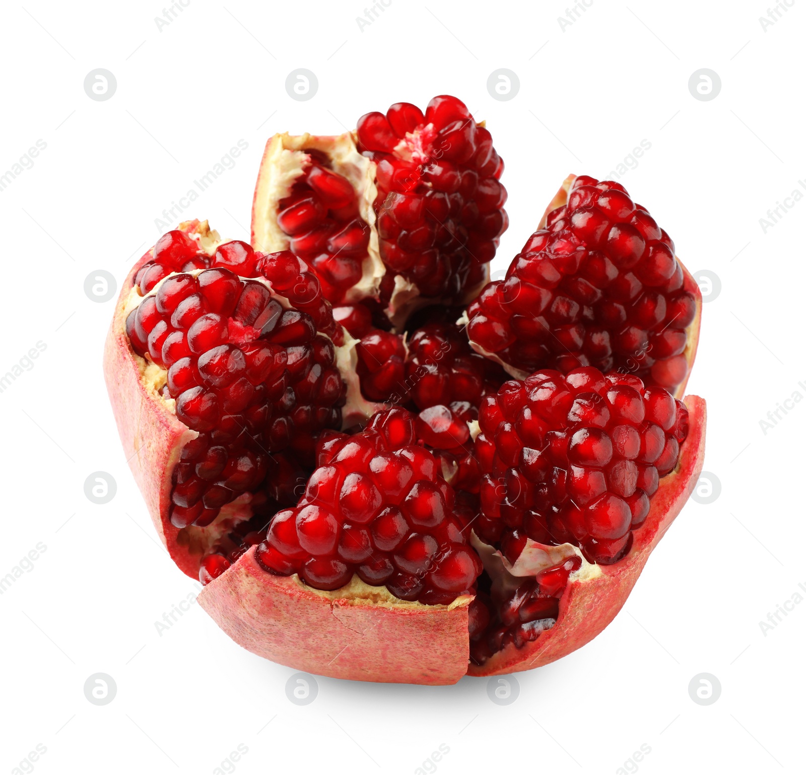 Photo of One cut fresh pomegranate isolated on white