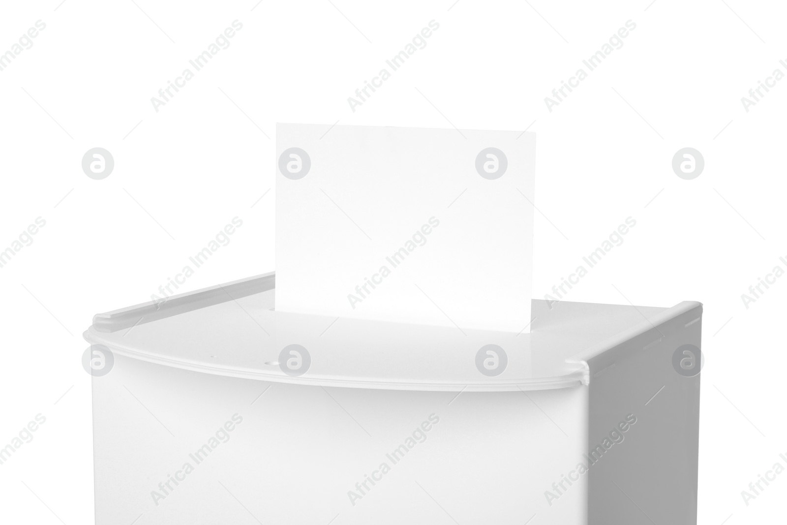 Photo of Ballot box with vote isolated on white. Election time