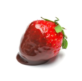 Photo of Delicious chocolate covered strawberry on white background