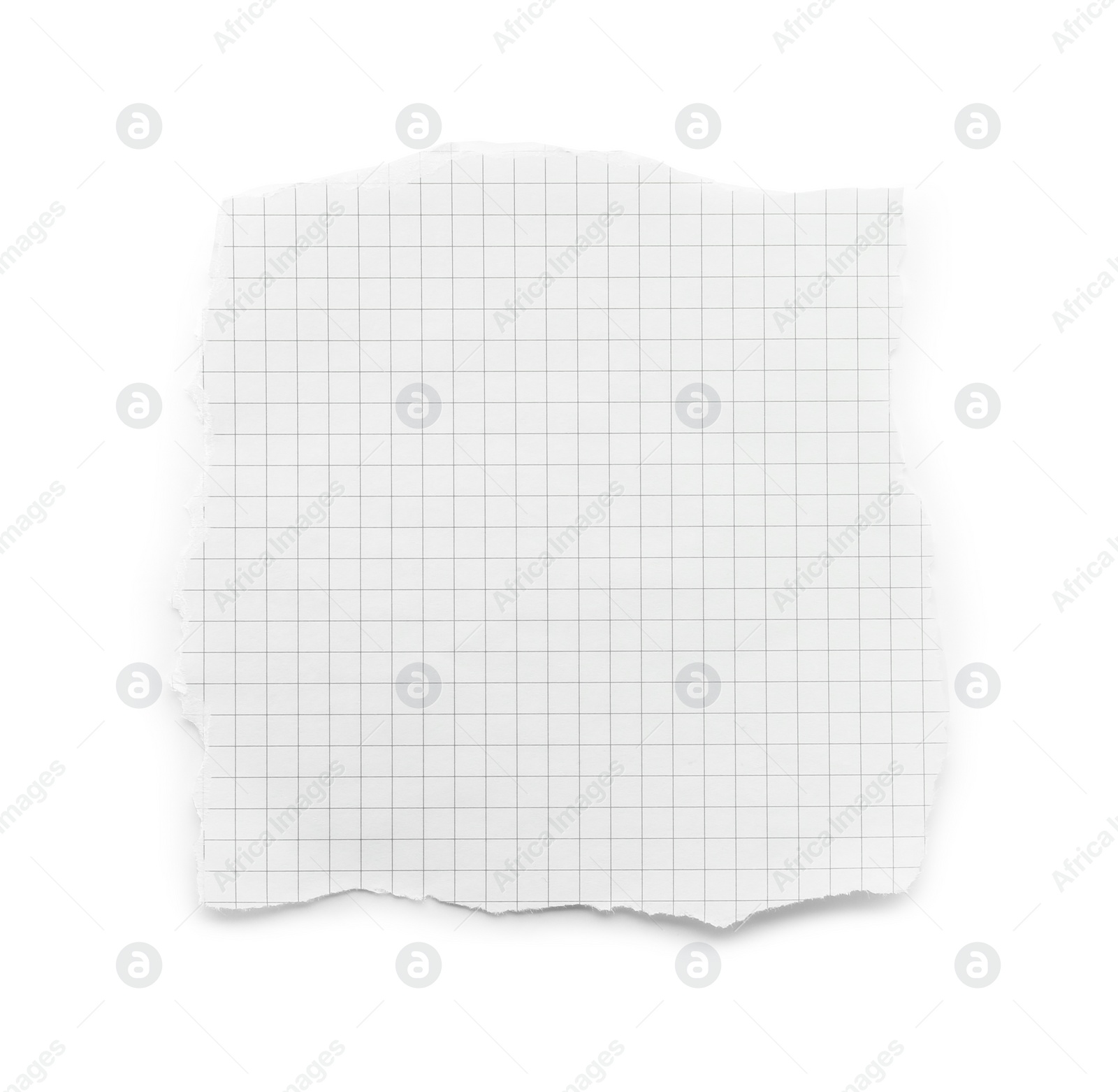 Photo of Piece of checkered notebook sheet isolated on white, top view