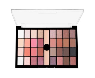 Beautiful eye shadow palette isolated on white, top view