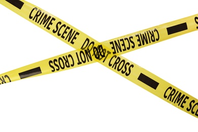Yellow crime scene tapes isolated on white