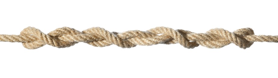 Hemp rope with knots isolated on white