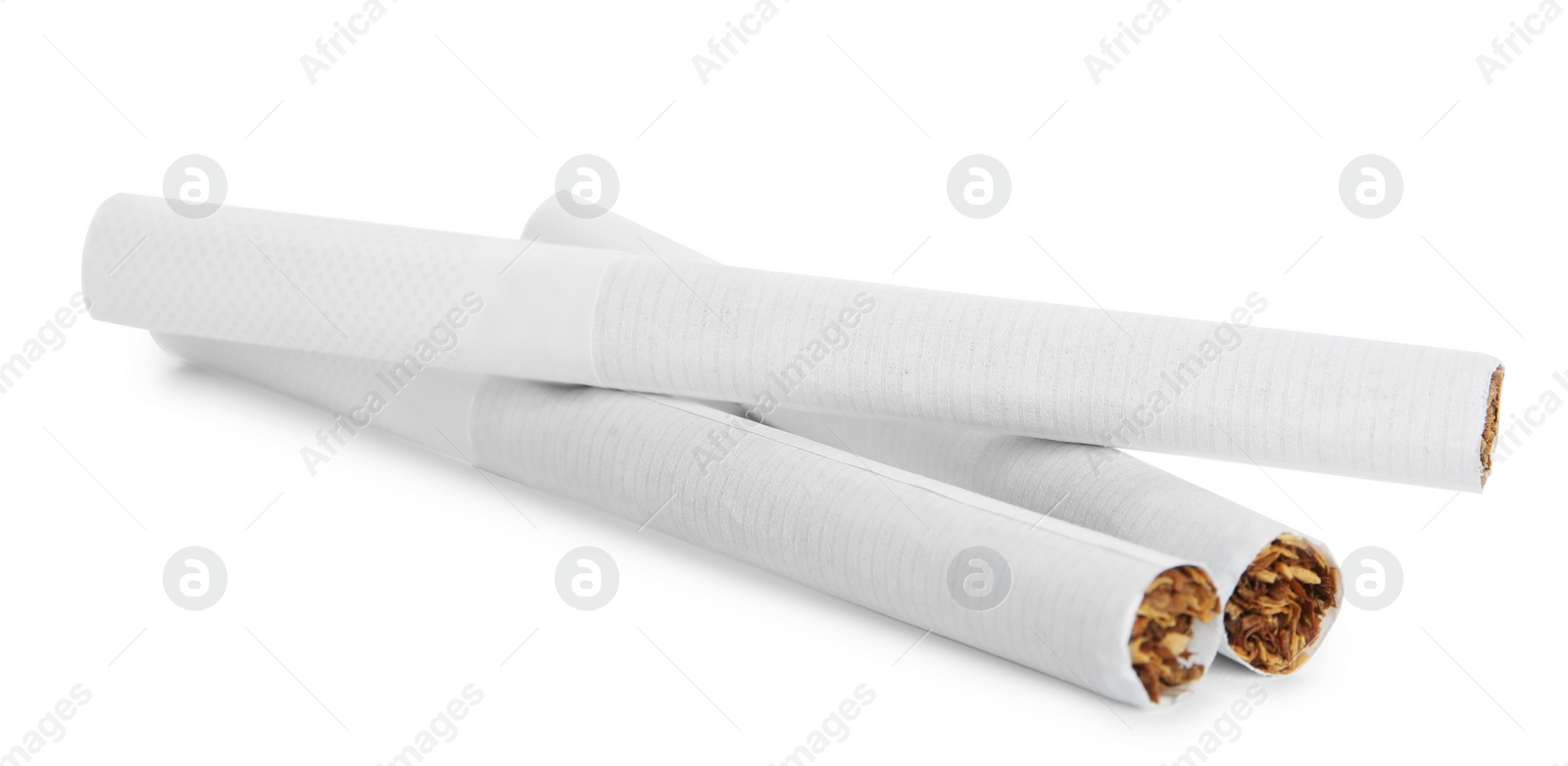 Photo of Cigarettes with filters isolated on white. Bad habit