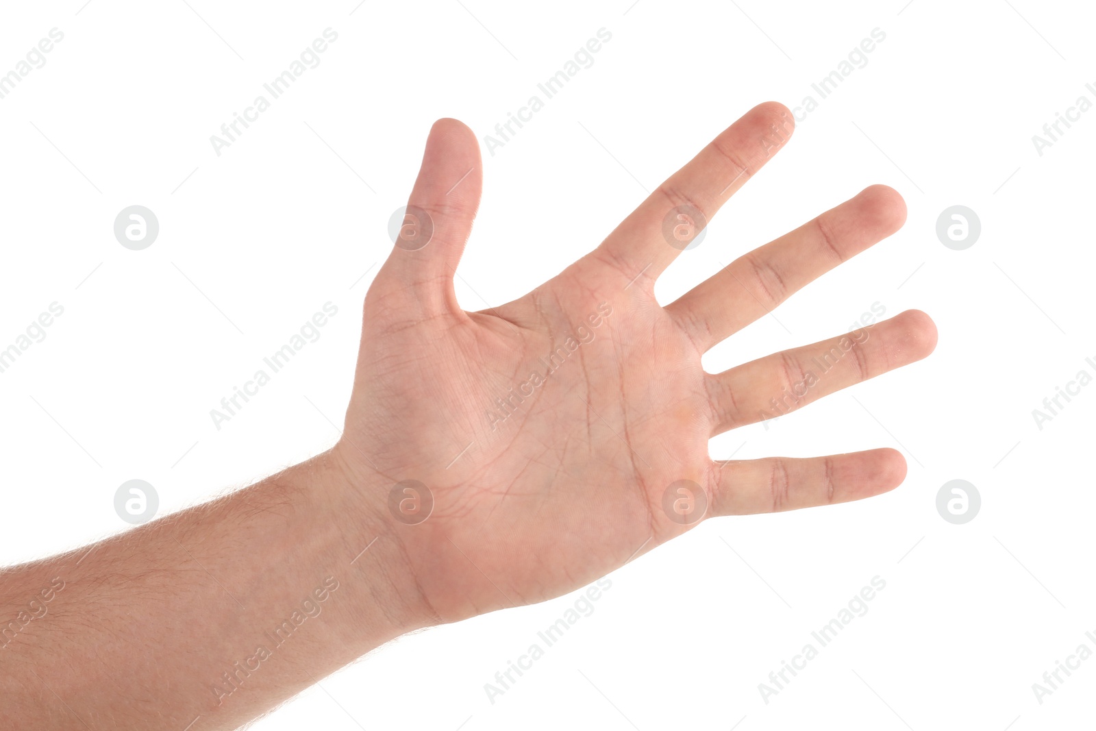 Photo of Abstract young man's hand on white background