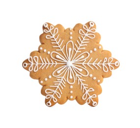 Tasty snowflake shaped Christmas cookie isolated on white