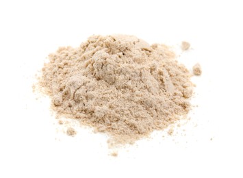 Photo of Pile of buckwheat flour isolated on white