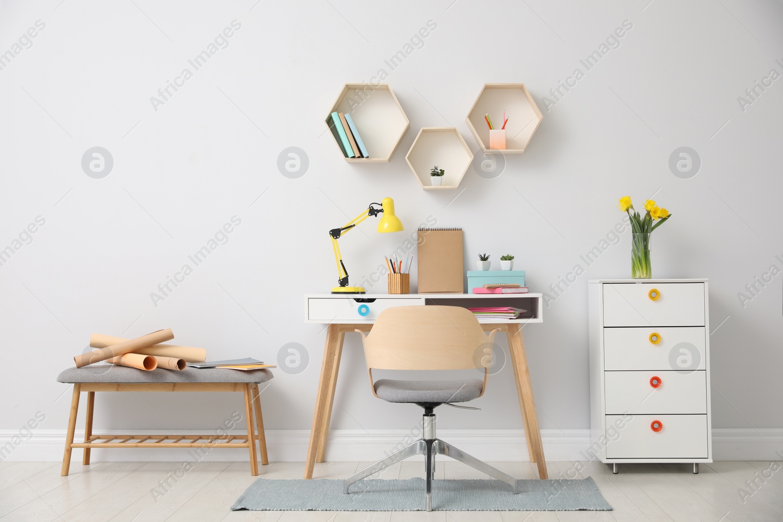 Photo of Stylish room interior with modern comfortable workplace