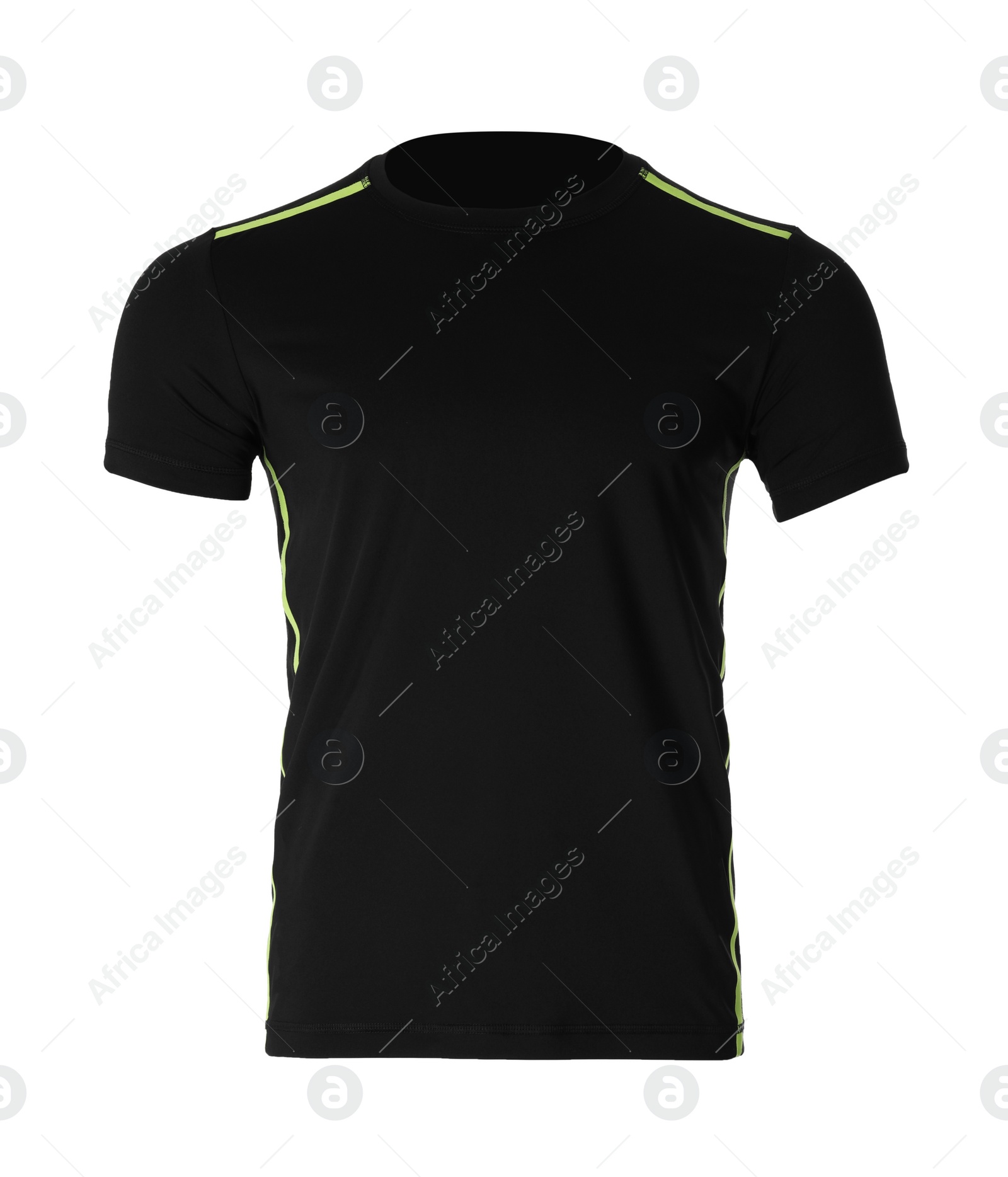 Photo of Black men's t-shirt isolated on white. Sports clothing
