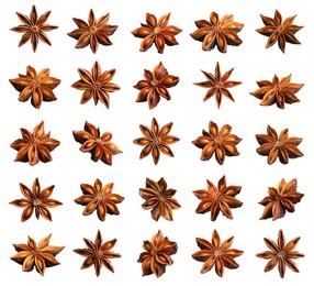 Image of Set with dry anise anise stars on white background