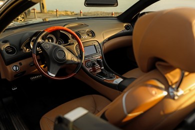 Photo of Closeup view of luxury convertible car interior