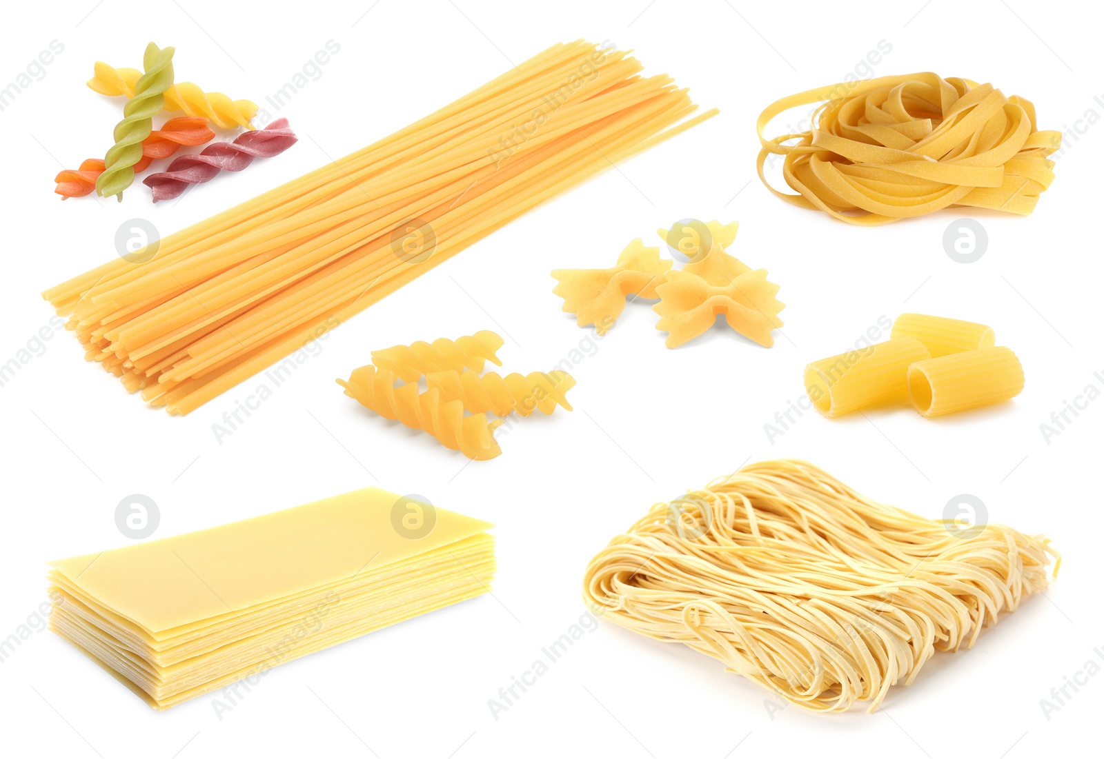 Image of Different types of pasta isolated on white, set