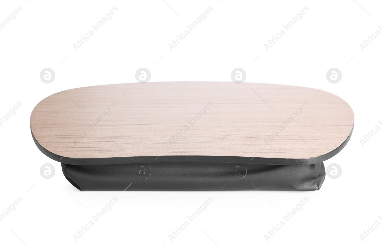 Photo of One empty wooden tray isolated on white