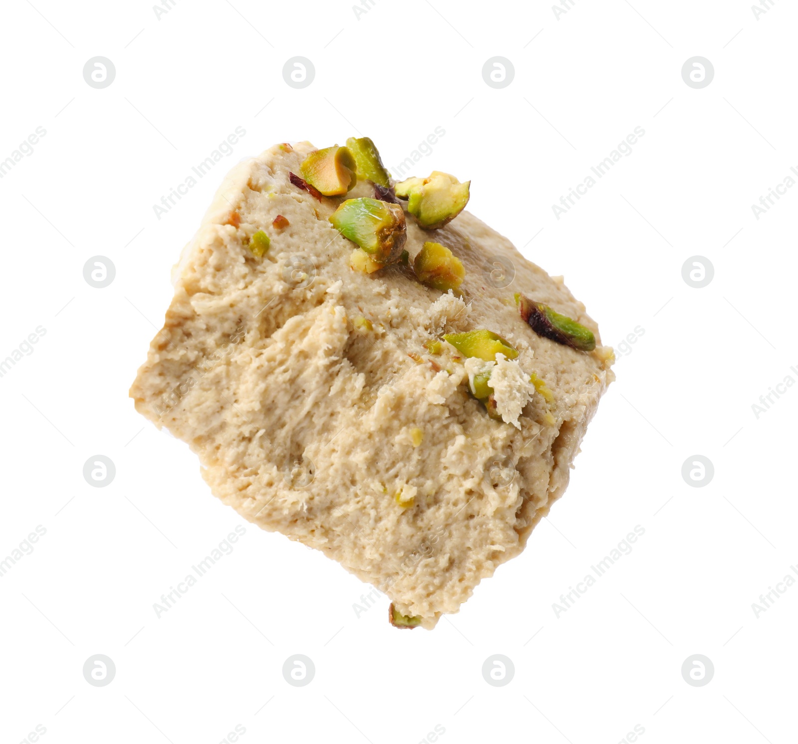 Photo of Piece of tasty pistachio halva isolated on white