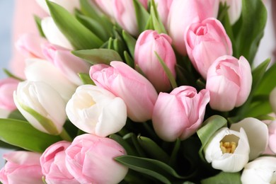 Big bouquet of beautiful tulips, closeup view