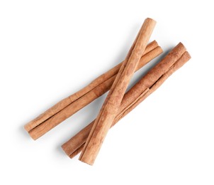 Cinnamon sticks isolated on white, top view