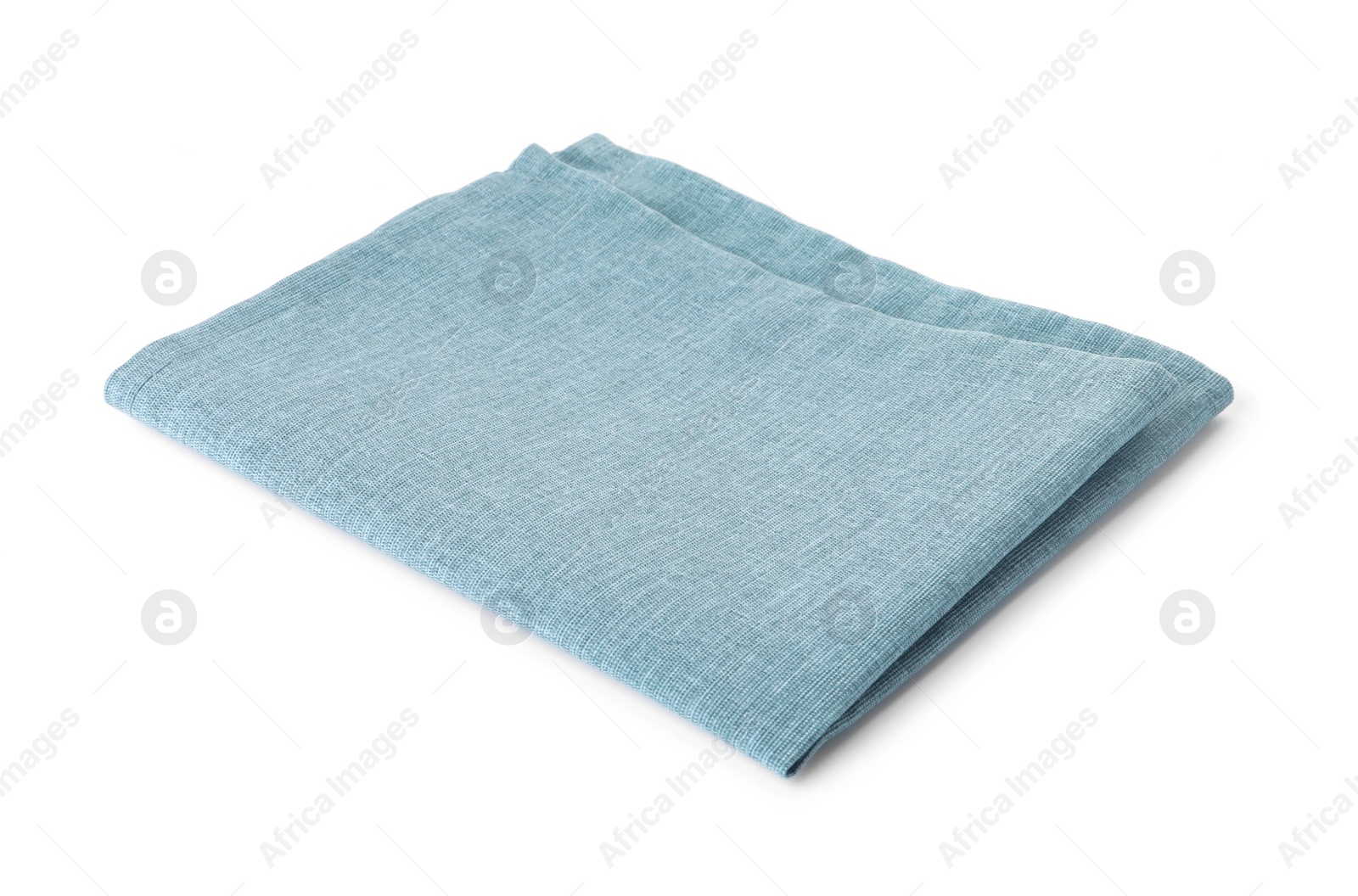 Photo of New clean light blue cloth napkin isolated on white