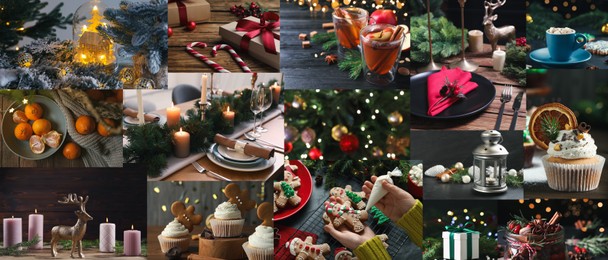 Image of Christmas themed collage. Collection of festive photos, banner design