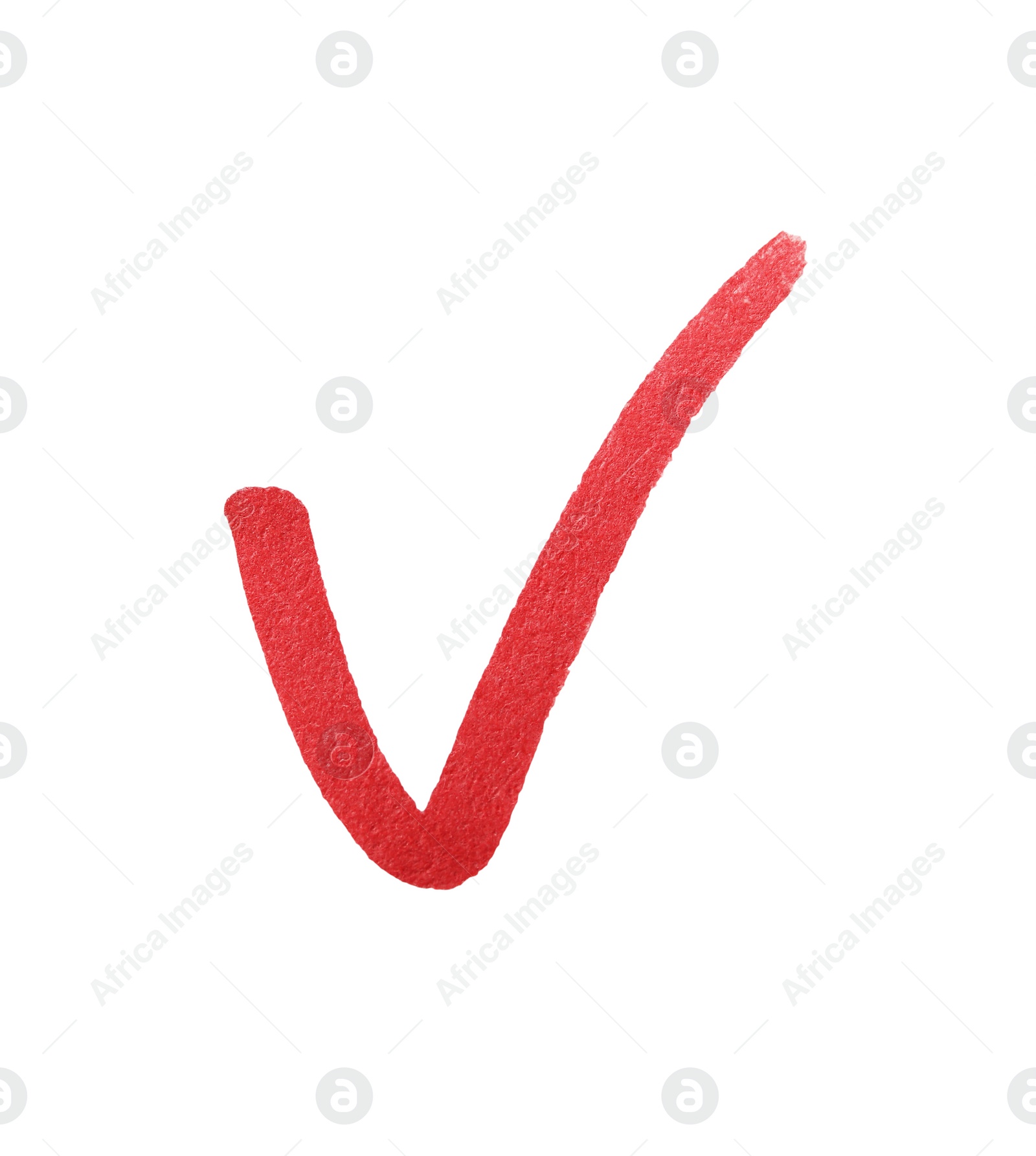 Photo of Check mark drawn with red marker isolated on white, top view