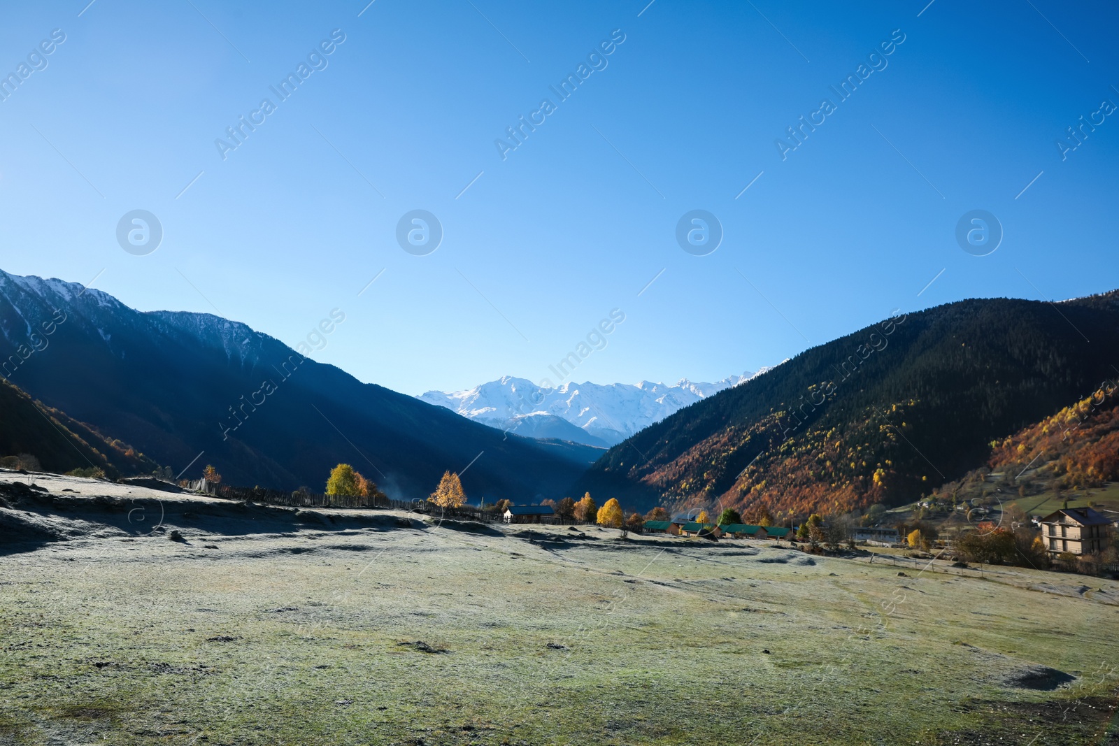 Photo of Picturesque view of beautiful high mountains under blue sky on sunny day
