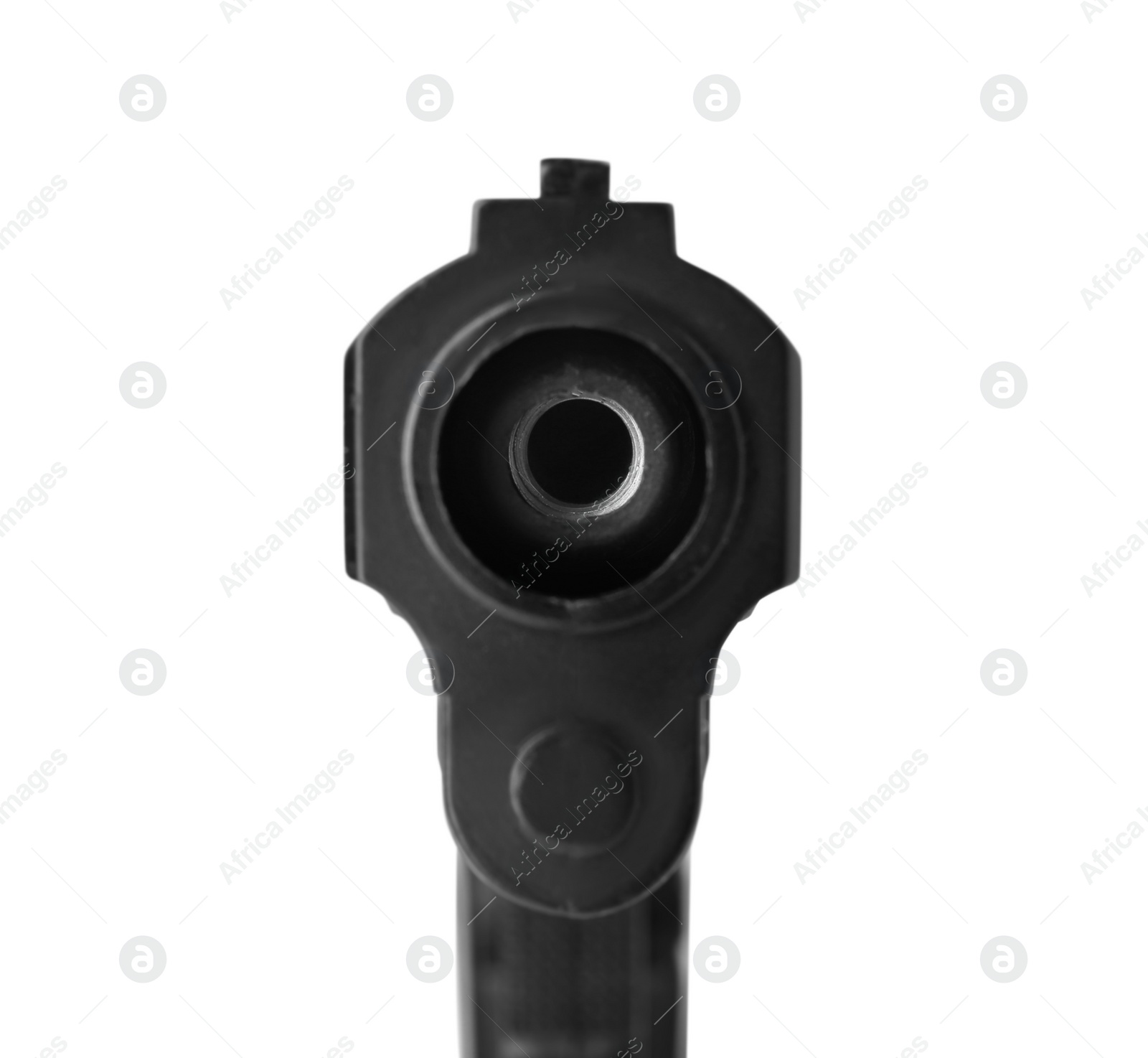 Photo of Black gun isolated on white. Modern weapon