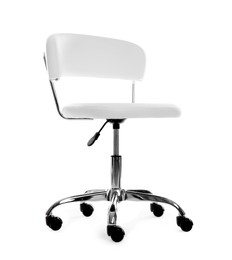 Photo of White leather office chair isolated on white