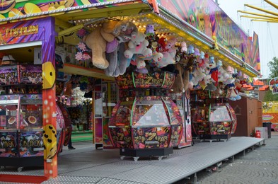 Photo of GRONINGEN, NETHERLANDS - MAY 20, 2022: Many different toys and attractions in outdoor amusement park