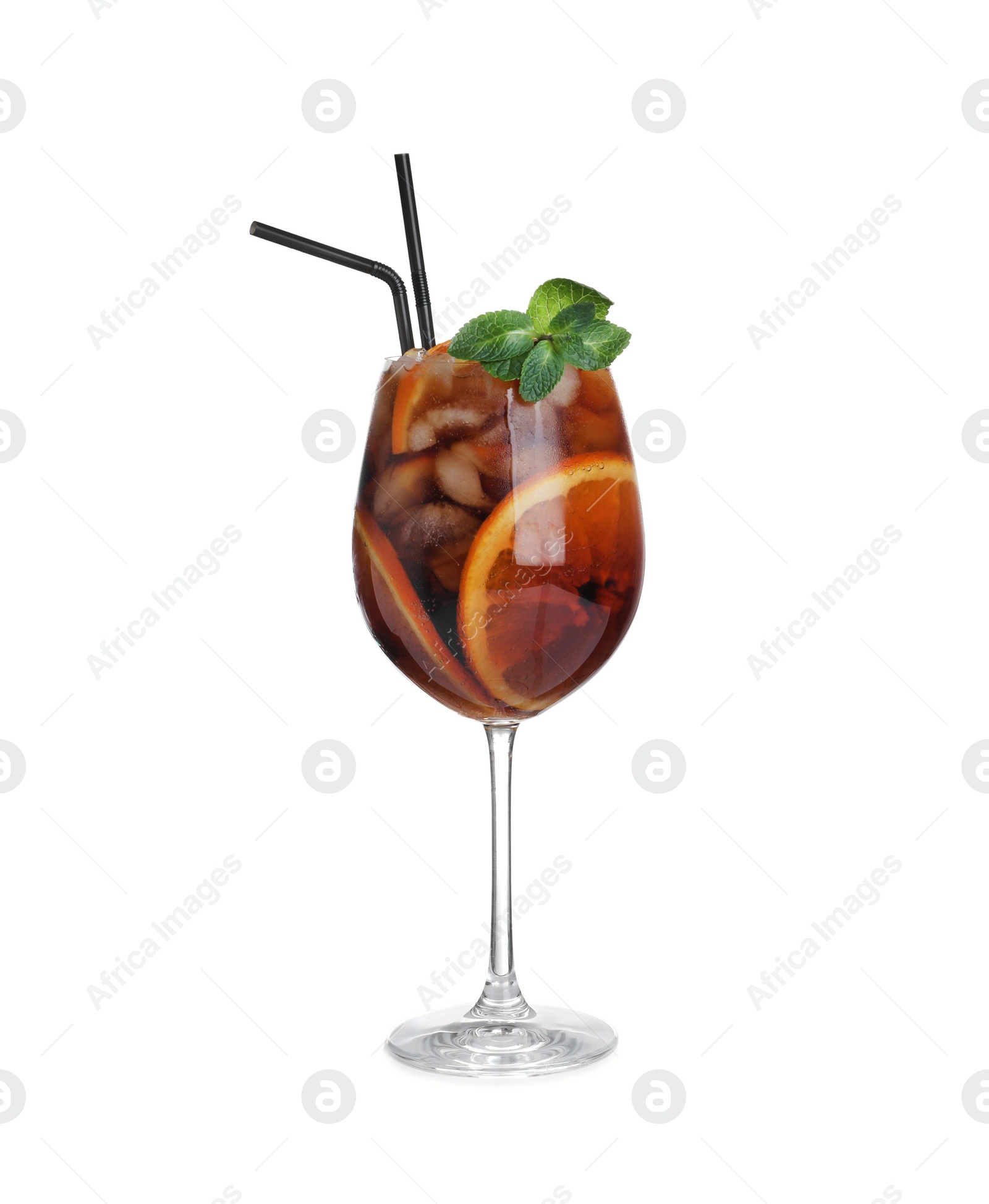 Photo of Fresh alcoholic Cuba Libre cocktail isolated on white