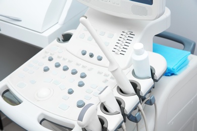 Photo of Modern ultrasound machine, closeup view. Diagnostic equipment