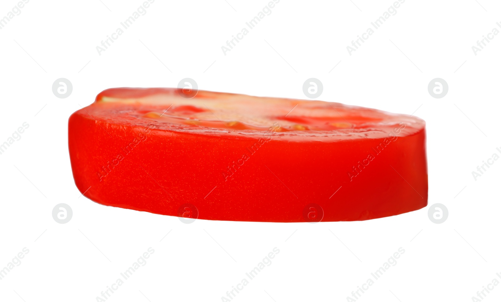 Photo of Slice of fresh ripe tomato isolated on white