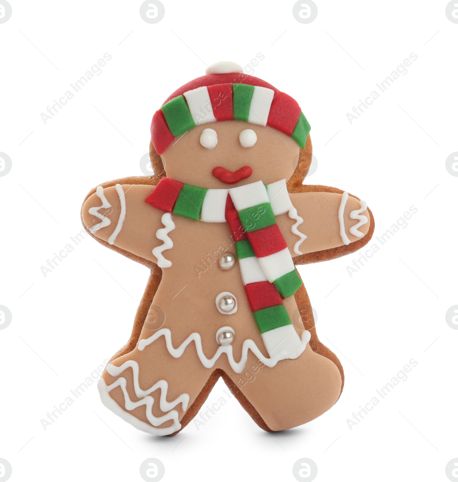 Photo of Gingerbread man isolated on white. Delicious Christmas cookie