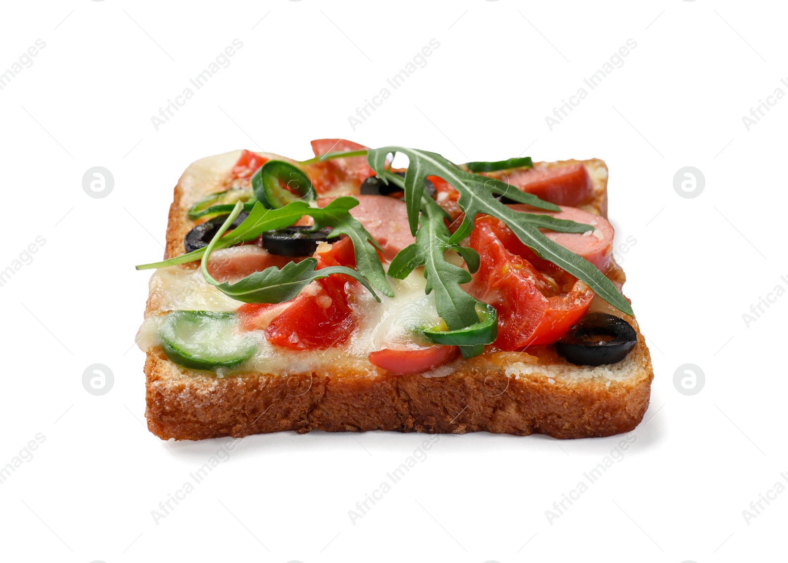 Photo of One tasty pizza toast isolated on white