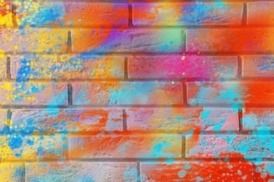 Image of Abstract colorful graffiti drawn on brick wall