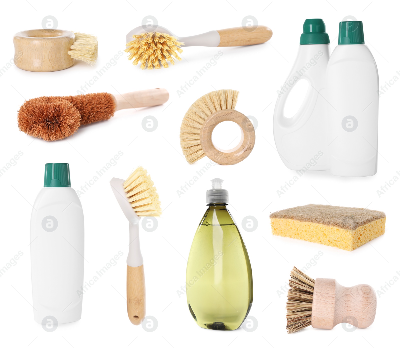 Image of Set of eco-friendly cleaning products isolated on white