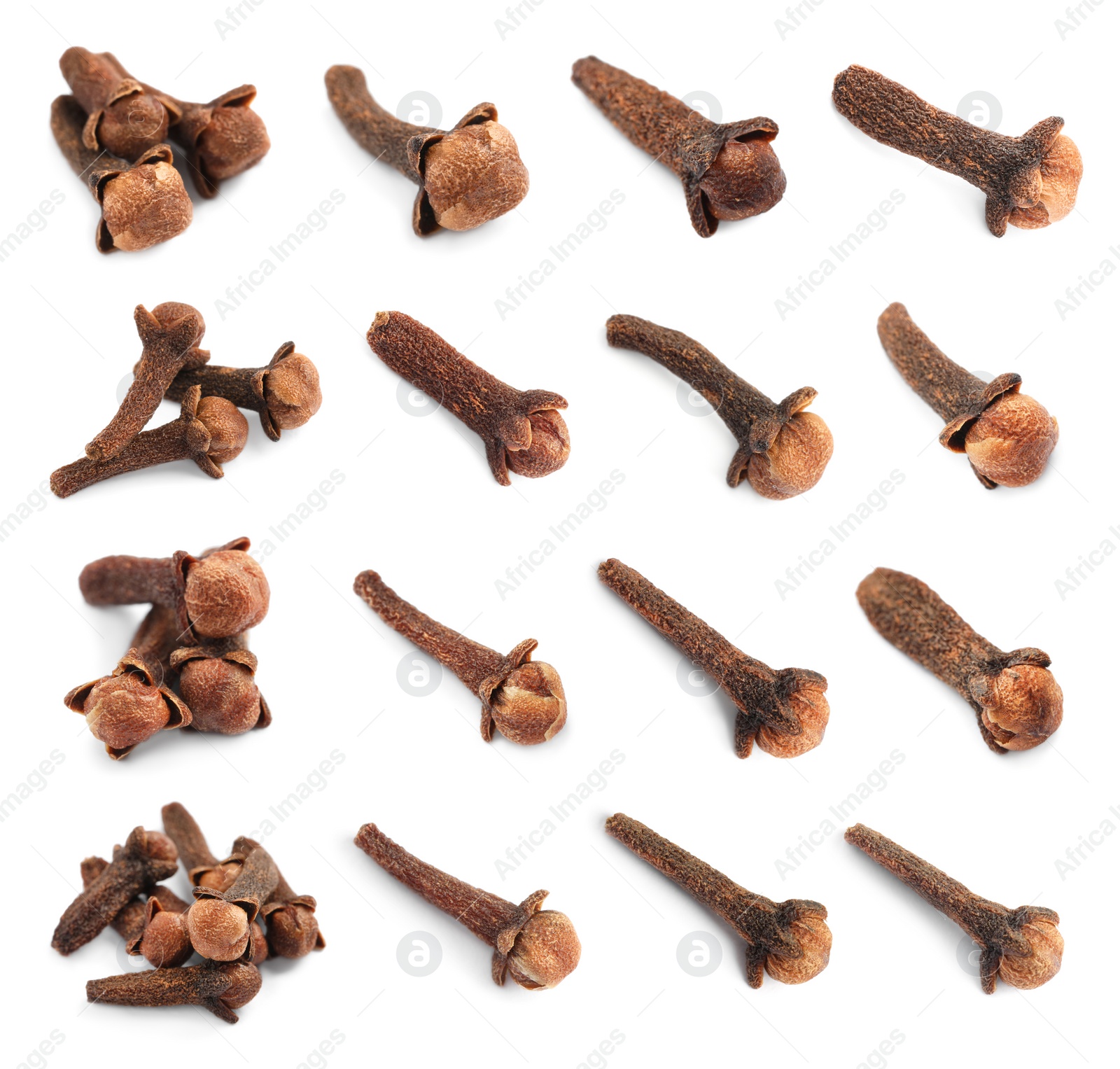 Image of Set with aromatic dried cloves on white background 