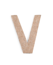 Photo of Letter V made of cardboard isolated on white