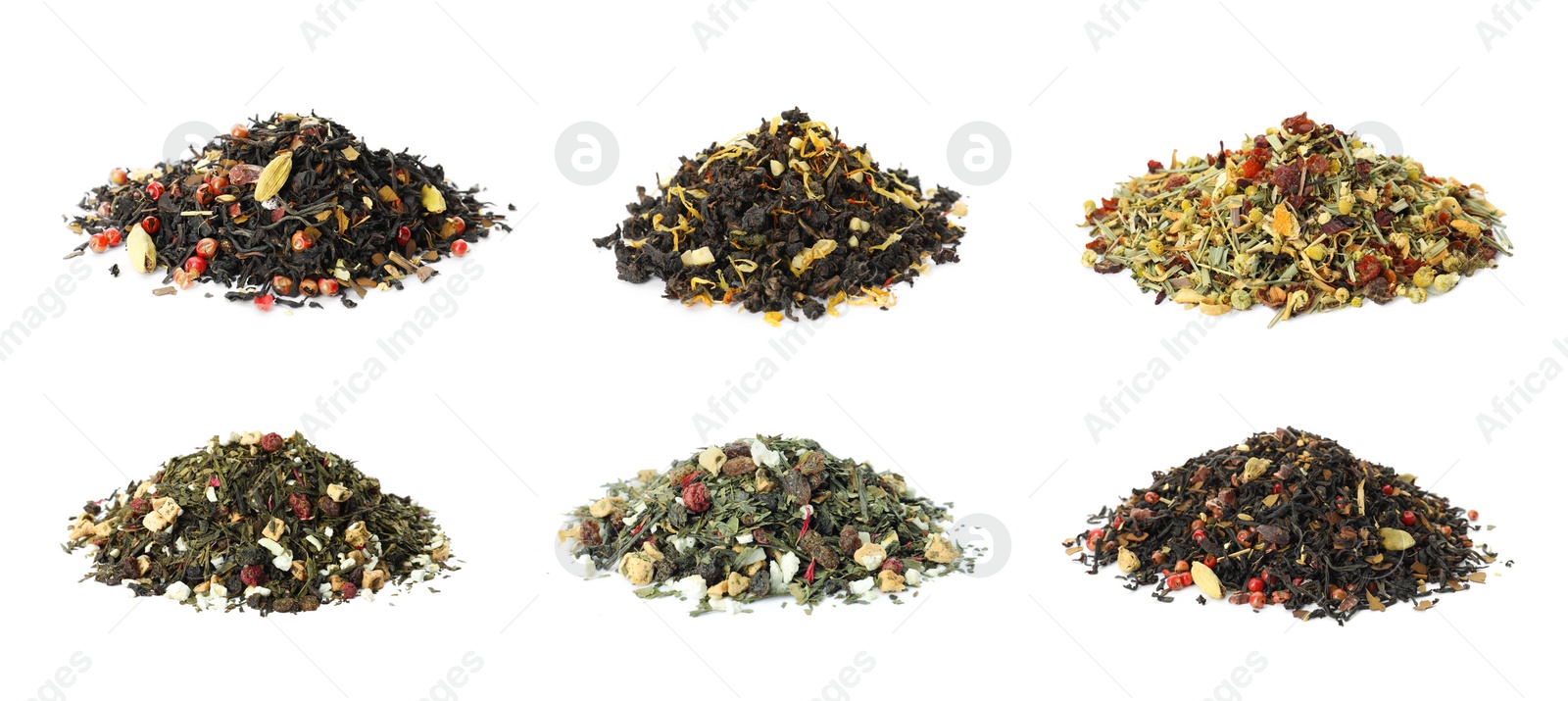 Image of Set with aromatic herbal tea on white background. Banner design