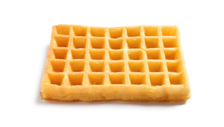 Photo of Delicious waffle for breakfast on white background