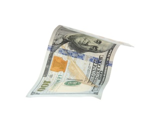 Photo of One hundred dollar banknote on white background. American national currency