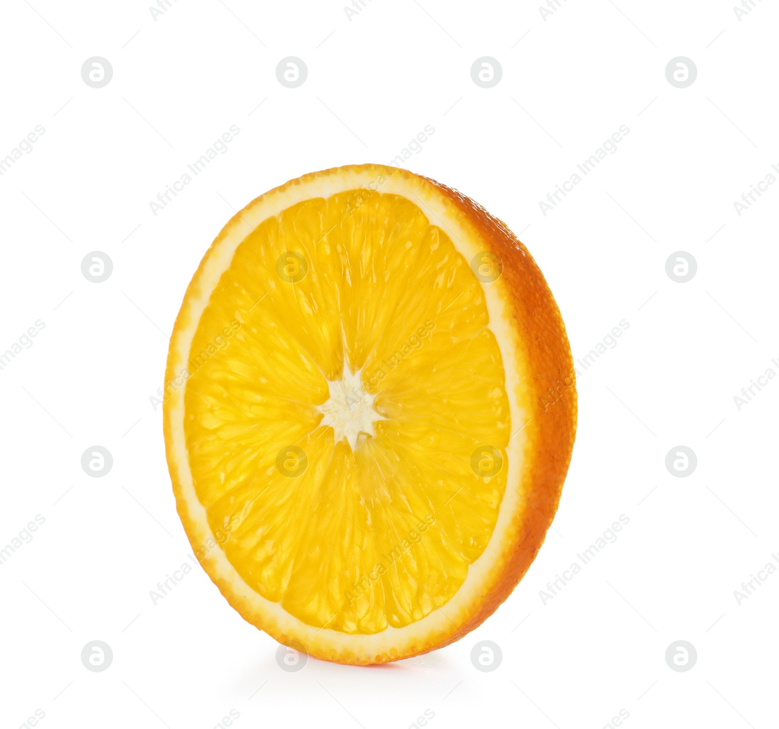 Photo of Slice of ripe orange isolated on white