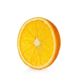 Photo of Slice of ripe orange isolated on white