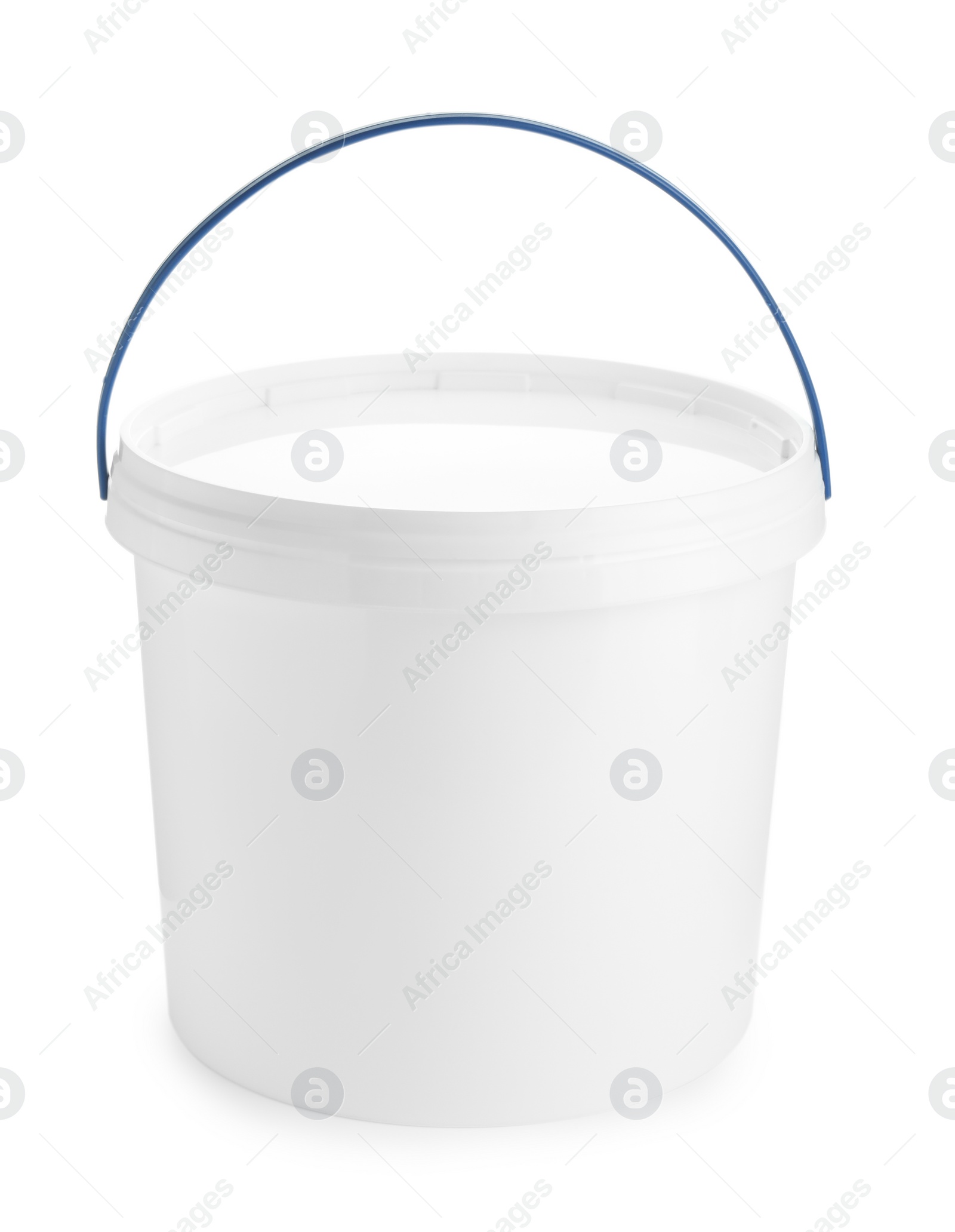 Photo of One blank plastic bucket isolated on white