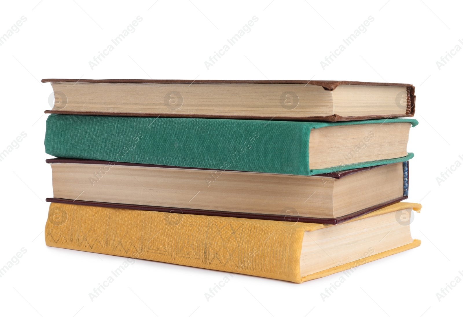 Photo of Stack of many old hardcover books isolated on white