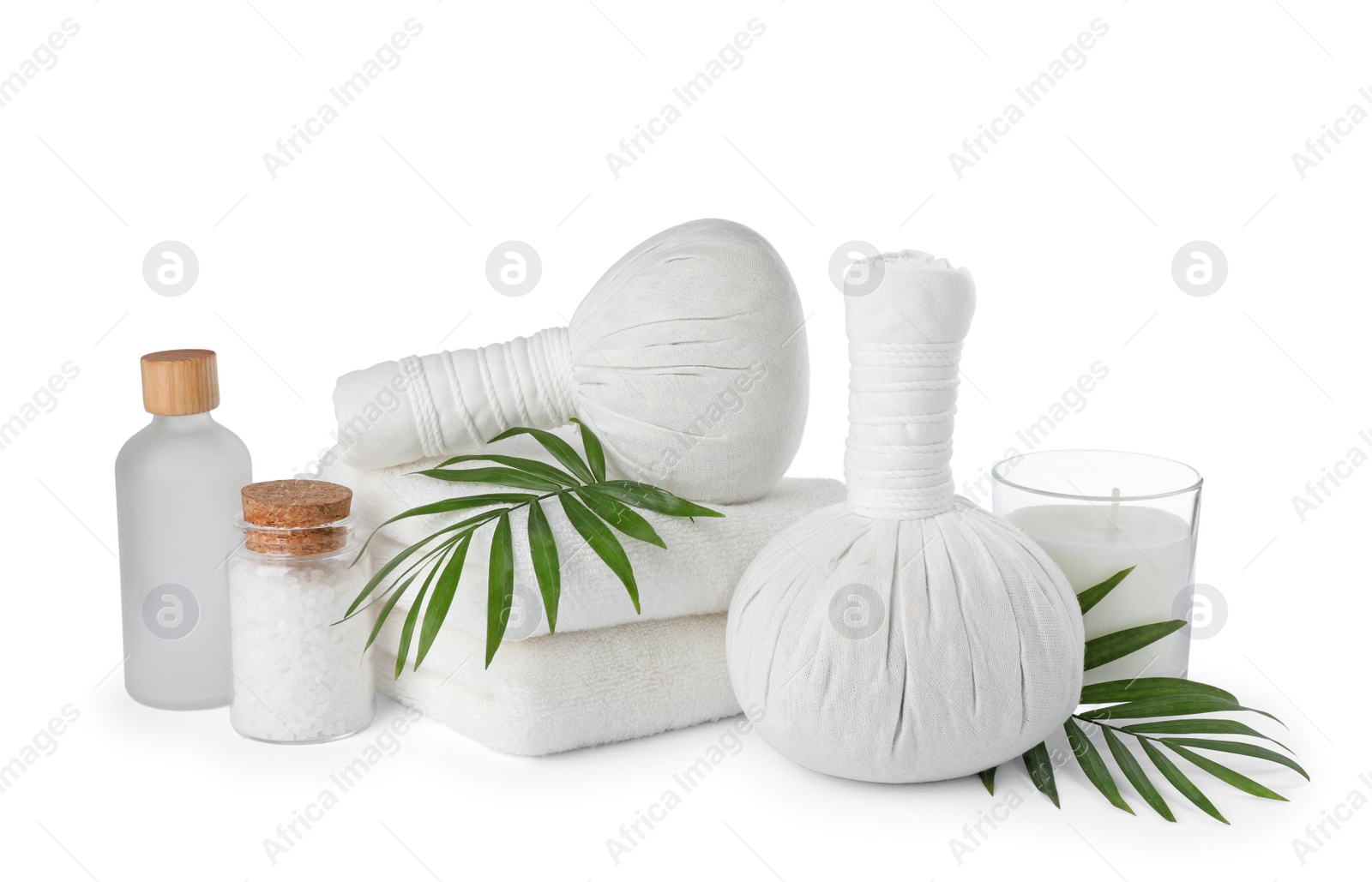 Photo of Beautiful composition with different spa products on white background