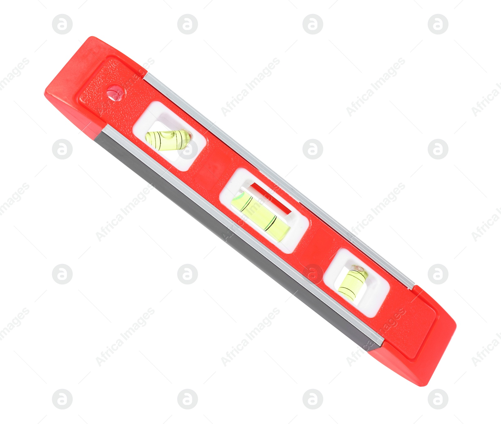 Photo of Red building level isolated on white. Construction tool