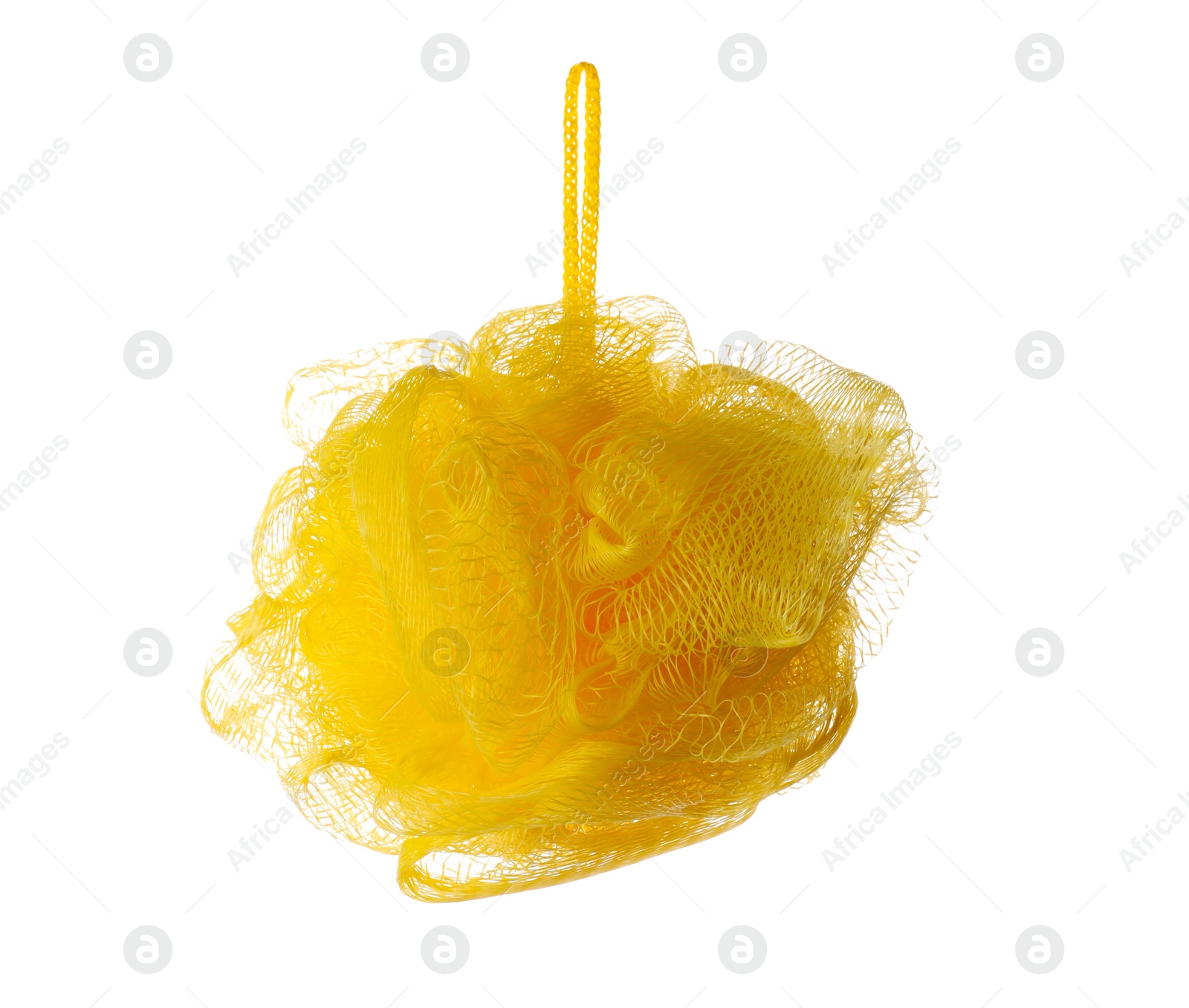 Photo of New yellow shower puff isolated on white