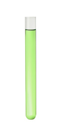 Photo of Test tube with light green liquid isolated on white