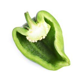 Cut green bell pepper isolated on white, top view